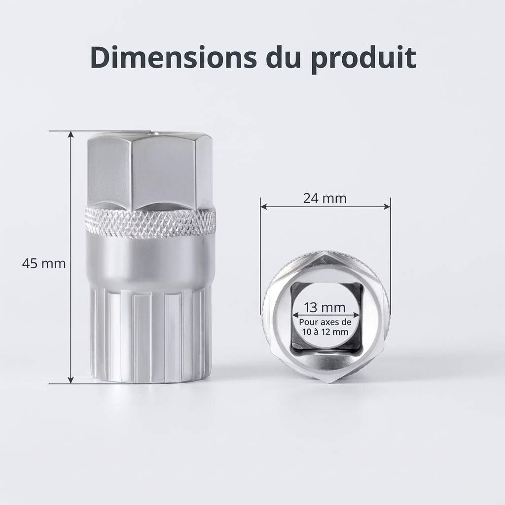 Dimensions en français : 45 mm, 24 mm et 13 mm