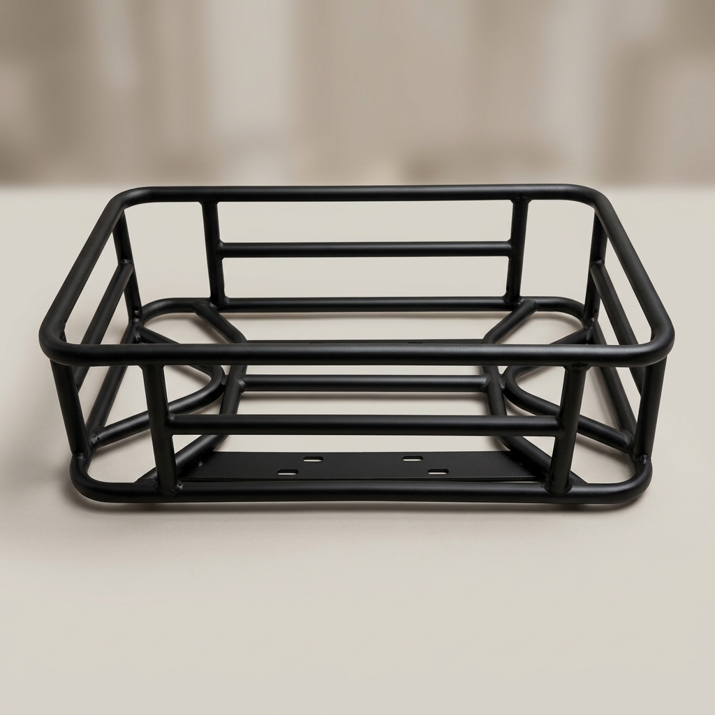 Panier noir vu de trois quarts sur fond doux