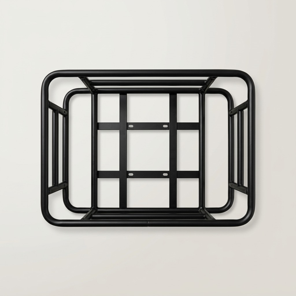 Panier rectangulaire sur fond gris perle, vue du dessus légèrement oblique