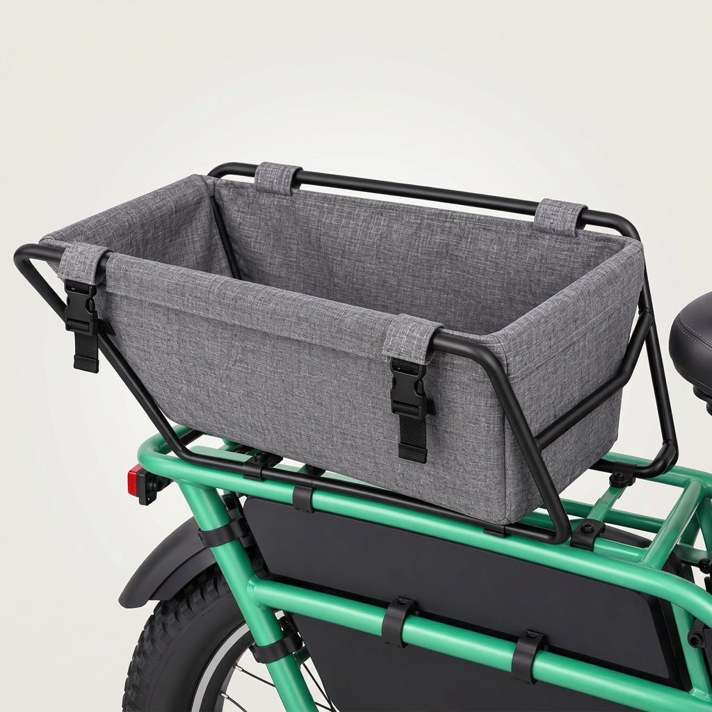 Panier sur le vélo avec un arrière-plan doux au format carré