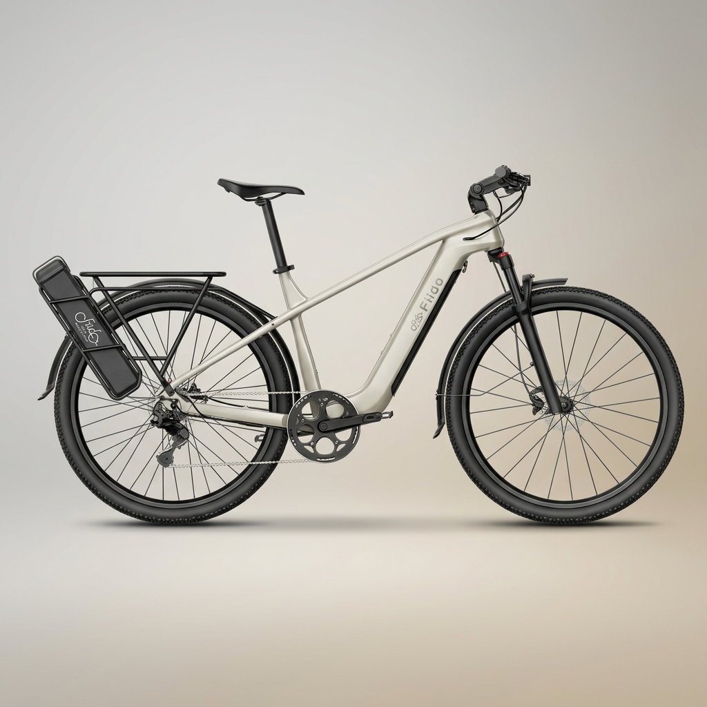 Vélo électrique Fiido crème de profil sur fond studio beige doux